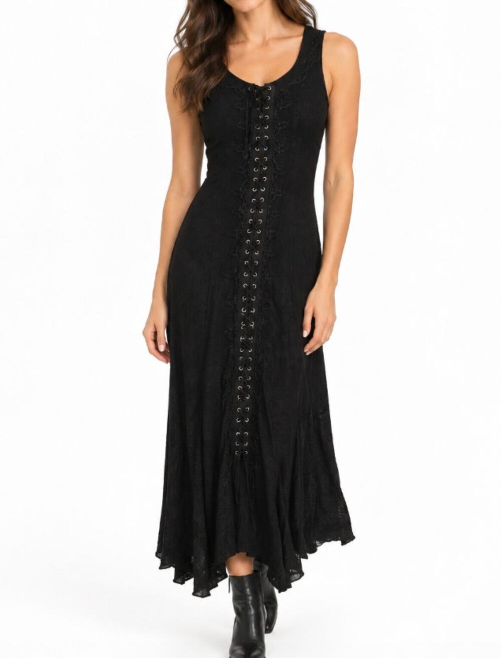 Holy Clothing Trinity Dress Embroidered Sleeveless Lace-Up Fantasy Black Small